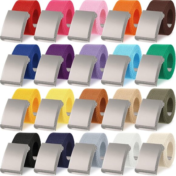 Comfortable 20 Pcs Web Belts for Everyday Wear - Military Style Buckles Included - Picture 1 of 7